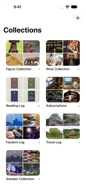 Clastly on iPhone showing photo covers for personal collections.